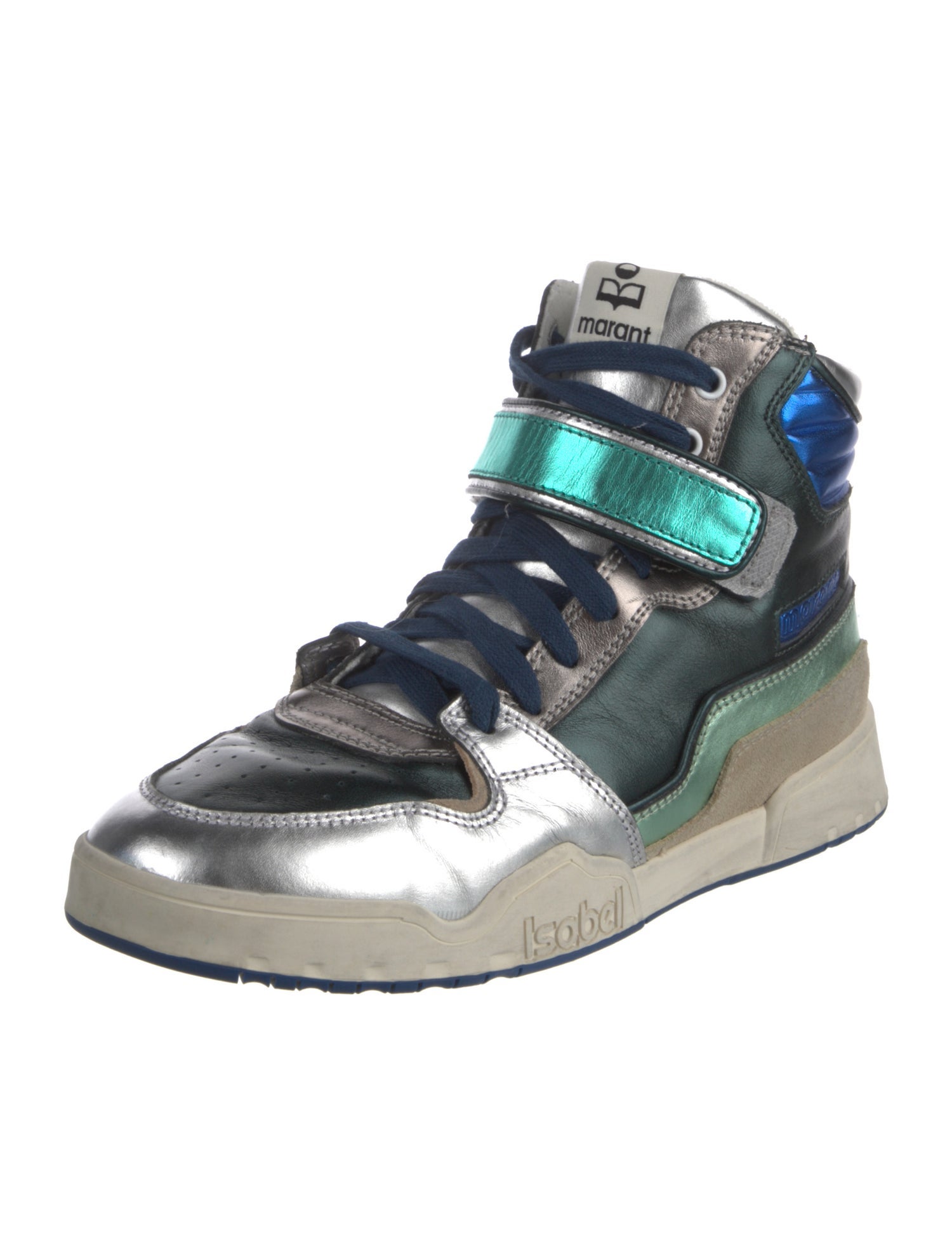 Isabel Marant Leather Colorblock Pattern Wedge Sneakers