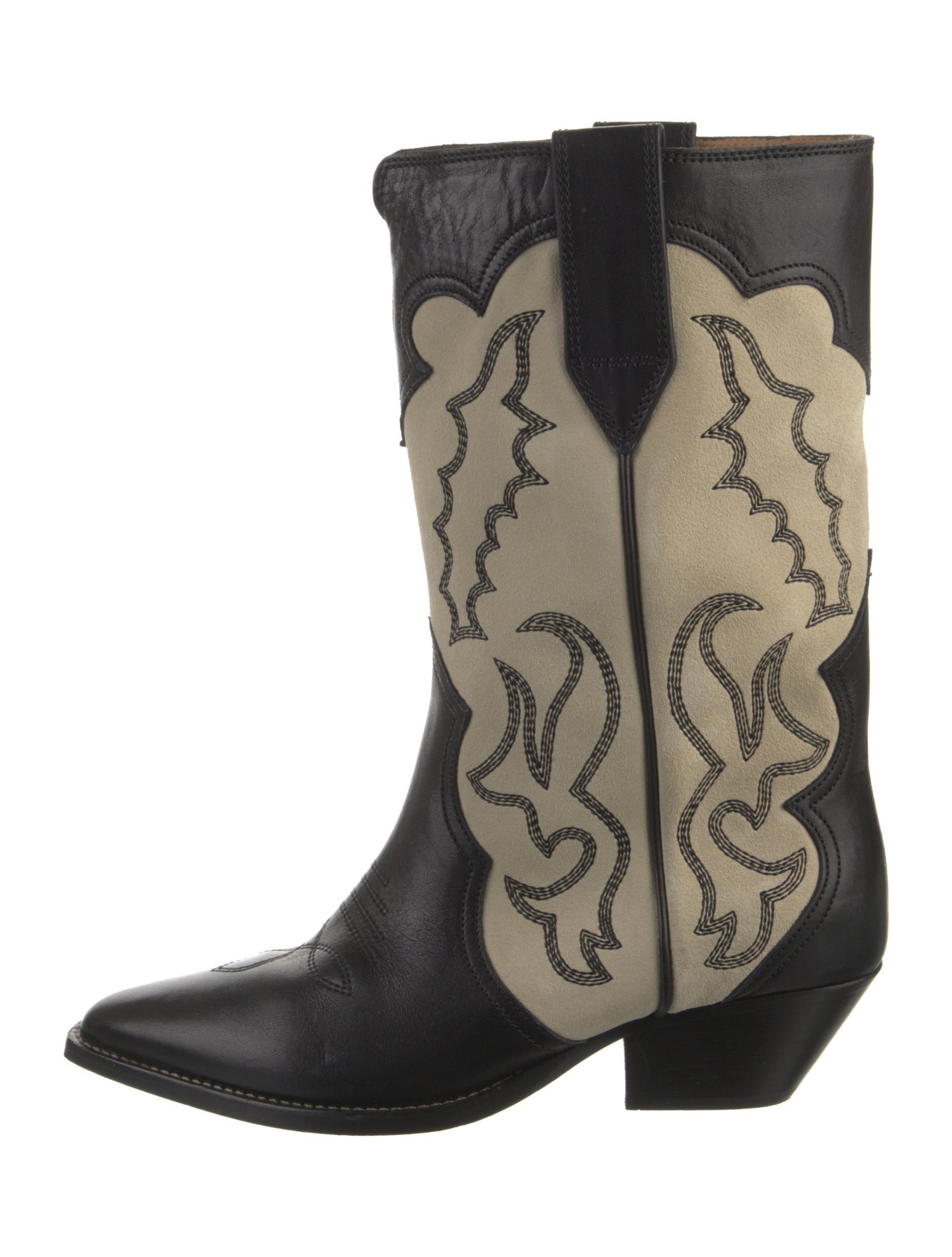 Isabel Marant Leather Colorblock Pattern Western Boots