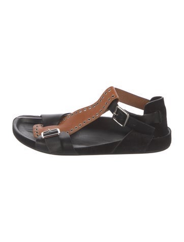 Pre-owned Isabel Marant Leather T-strap Sandals In Black