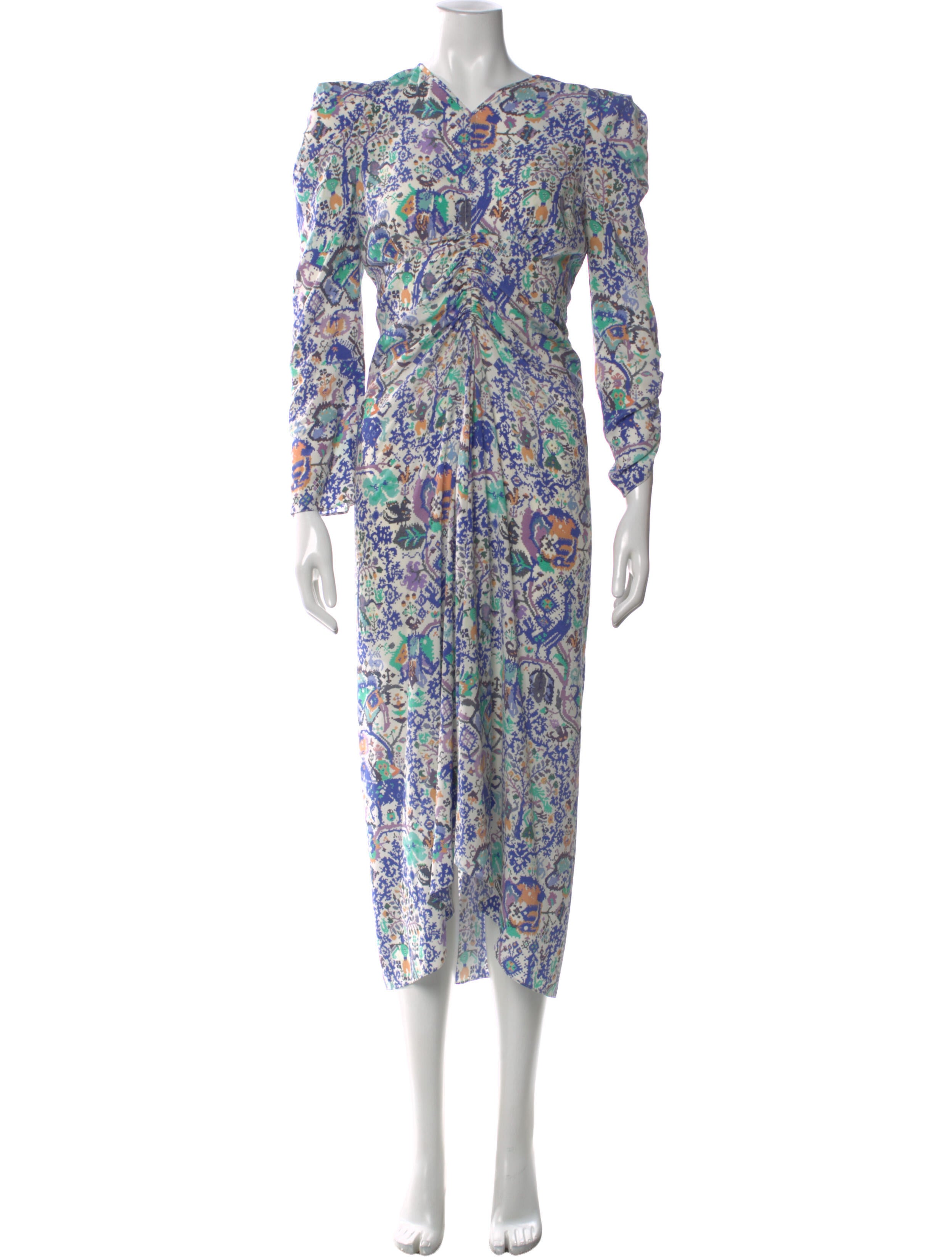 isabel marant dress blue Silk Midi Length Modal Ruched Backless Maxi collection:shift-dresses ruched finish at the Size:3 year - 4 years