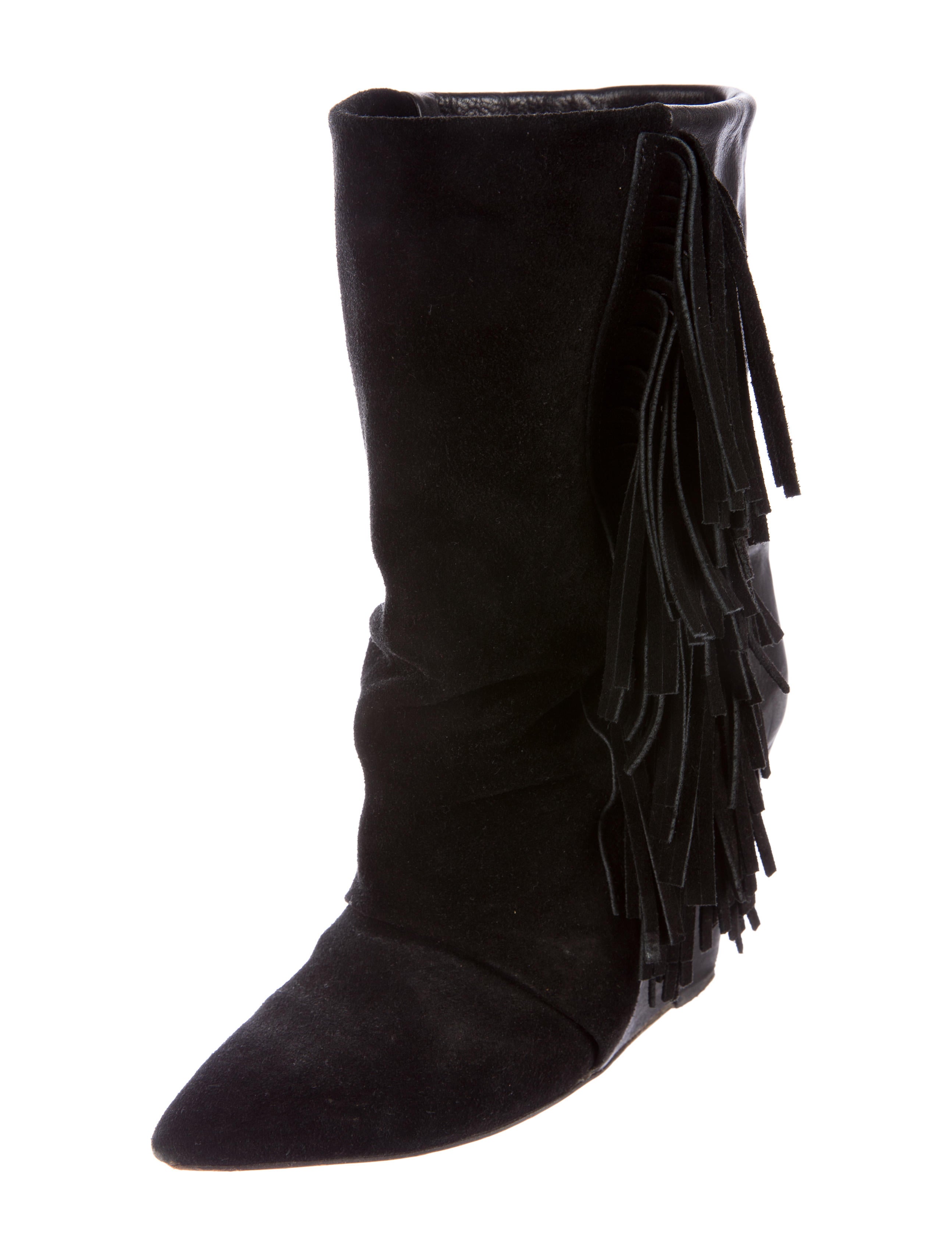 Isabel Marant Fringe Wedge Booties Black Boots, Shoes ISA35923 The RealReal