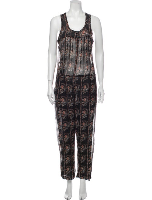 Isabel Marant Silk Floral Print Jumpsuit Black