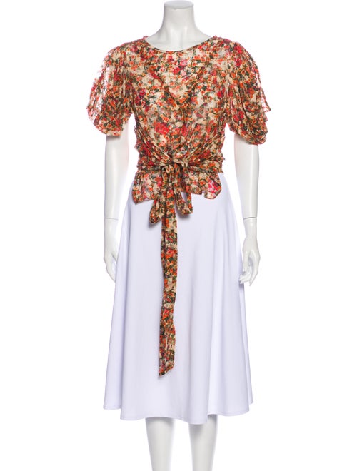 Isabel Marant Floral Print Crew Neck Top Orange
