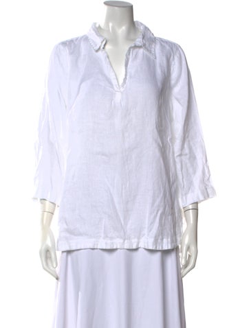 Pre-owned Isaac Mizrahi Linen Three-quarter Sleeve Top In White