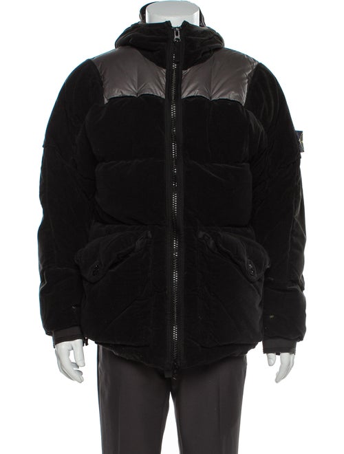 Stone Island Colorblock Pattern Puffer Coat Black