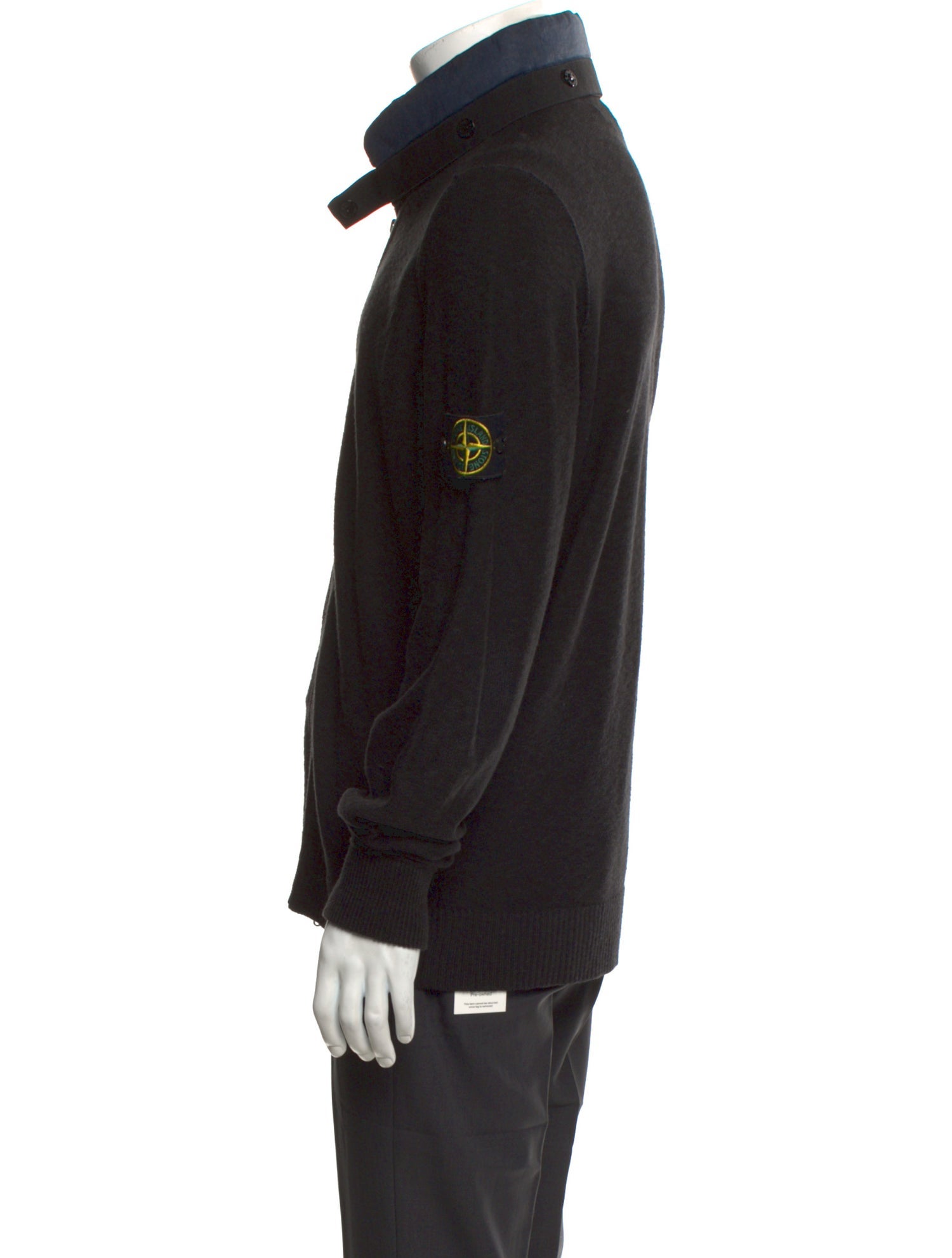 Stone Island Zip-Up Knit Hooded Mock Neck Cardigan