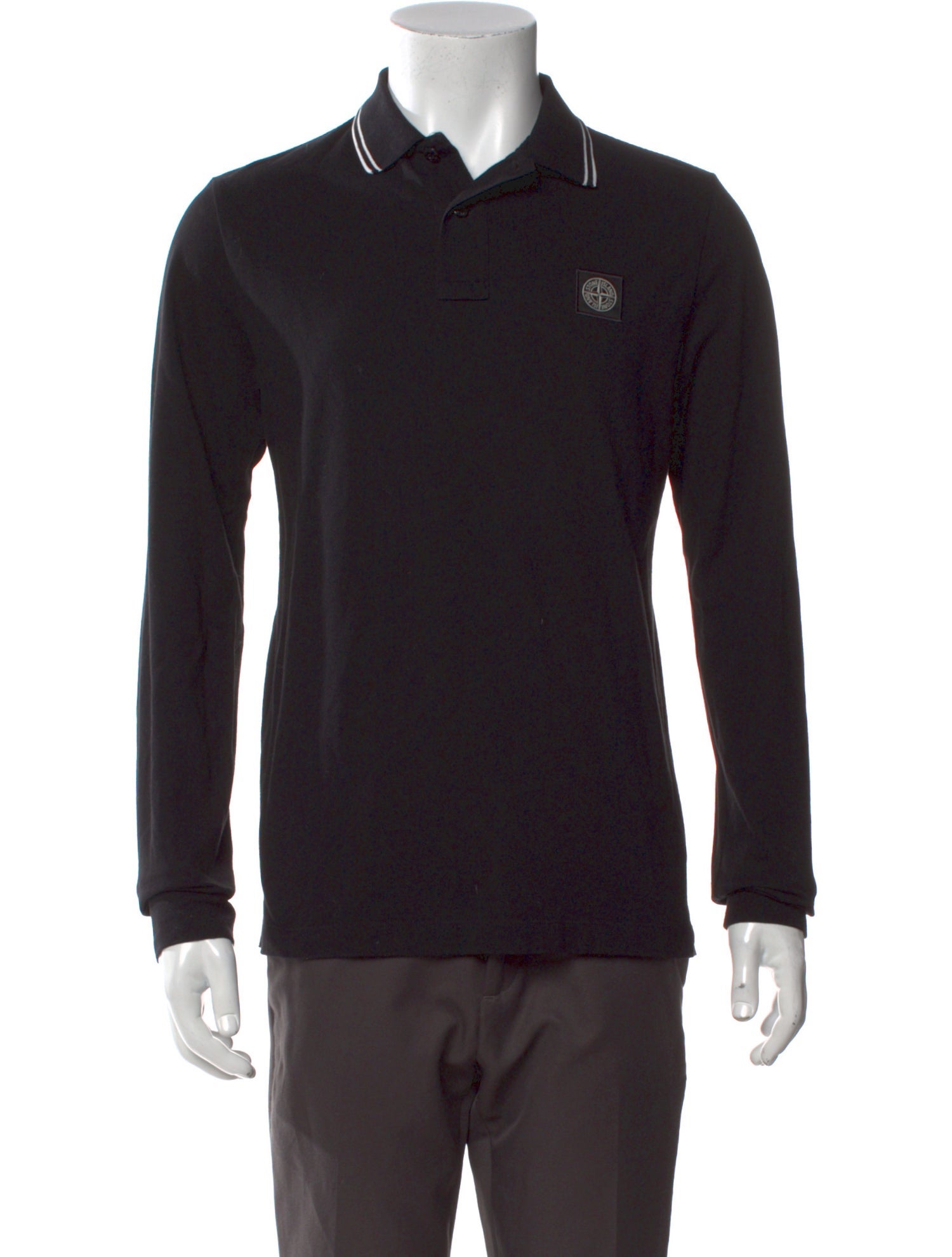 Stone Island V-Neck Long Sleeve Polo Shirt