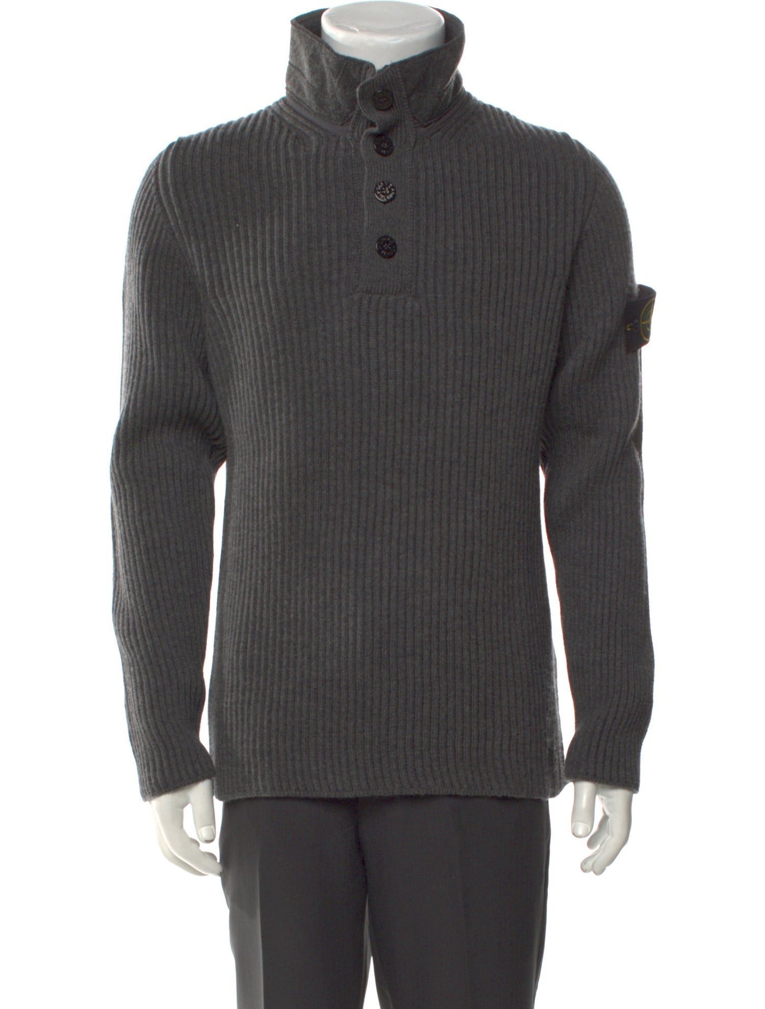 Stone Island Ribbed Zip-Up Wool Pullover w/ Tags