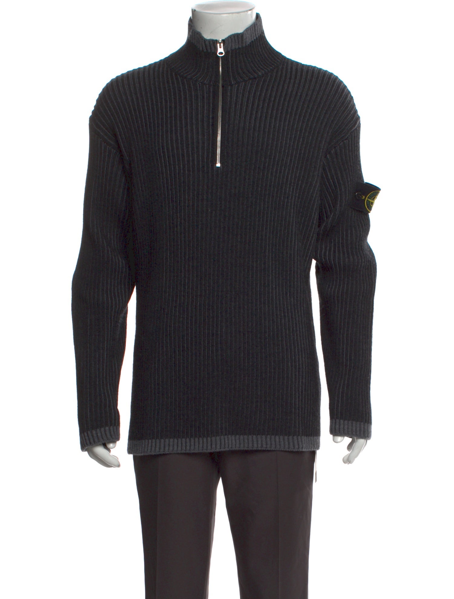 Stone Island Virgin Wool Mock Neck Polo Sweater