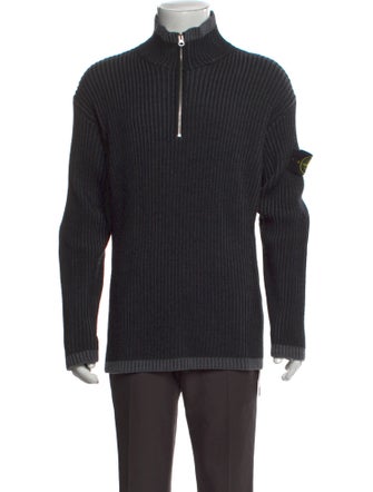 Stone Island Virgin Wool Mock Neck Polo Sweater