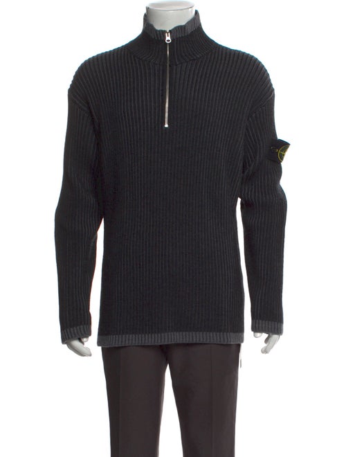 Stone Island Virgin Wool Mock Neck Polo Sweater