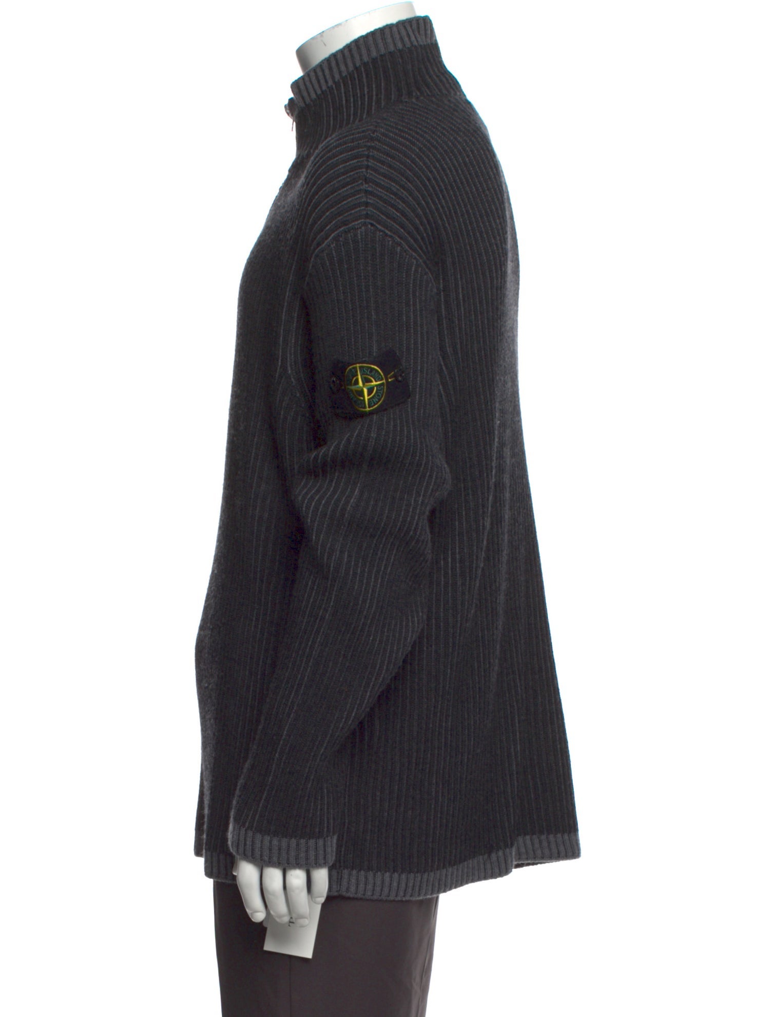 Stone Island Virgin Wool Mock Neck Polo Sweater