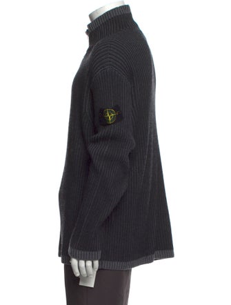 Stone Island Virgin Wool Mock Neck Polo Sweater