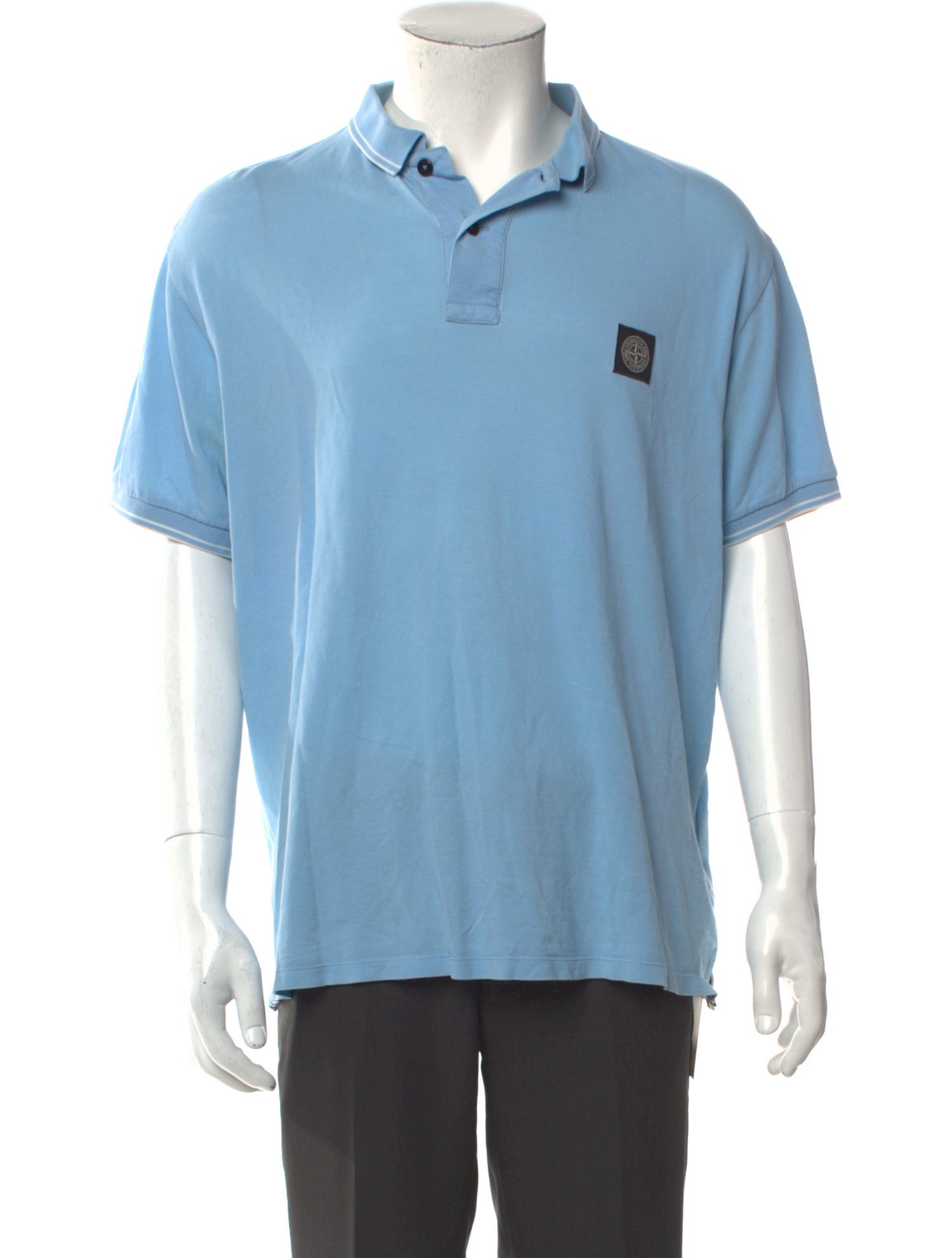 Stone Island Contrast Trim V-Neck Polo Shirt