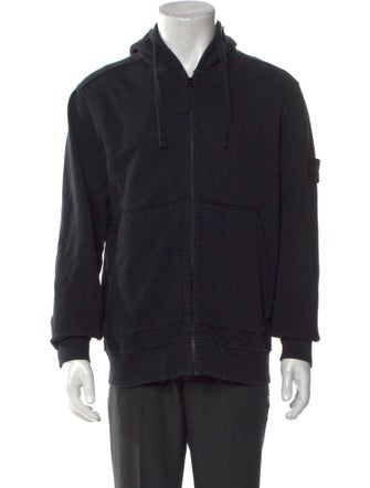 Stone Island Zip-Up Logo Patch V-Neck Hoodie