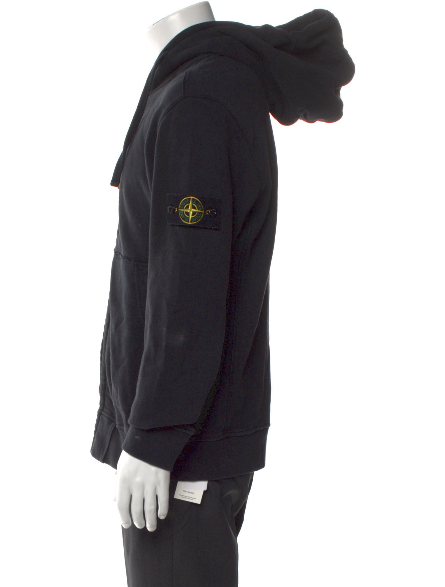 Stone Island Zip-Up Logo Patch V-Neck Hoodie