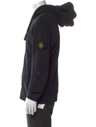 Stone Island Zip-Up Logo Patch V-Neck Hoodie