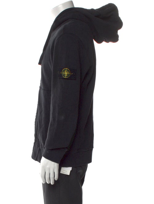 Stone Island Zip-Up Logo Patch V-Neck Hoodie