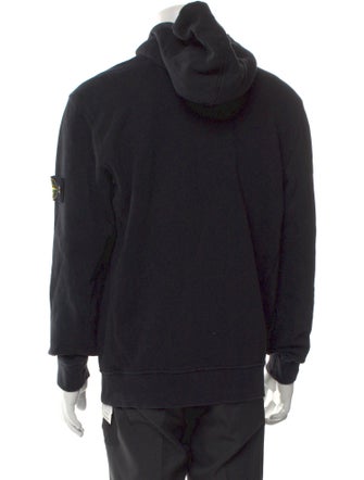 Stone Island Zip-Up Logo Patch V-Neck Hoodie