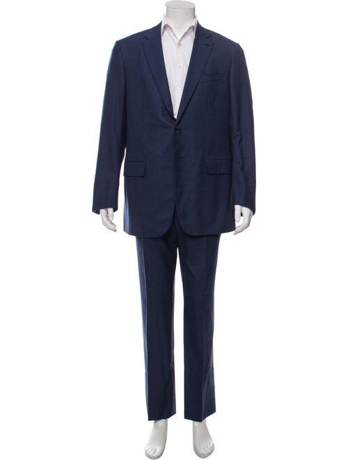 Isaia Houndstooth Wool Two-Piece Suit blue