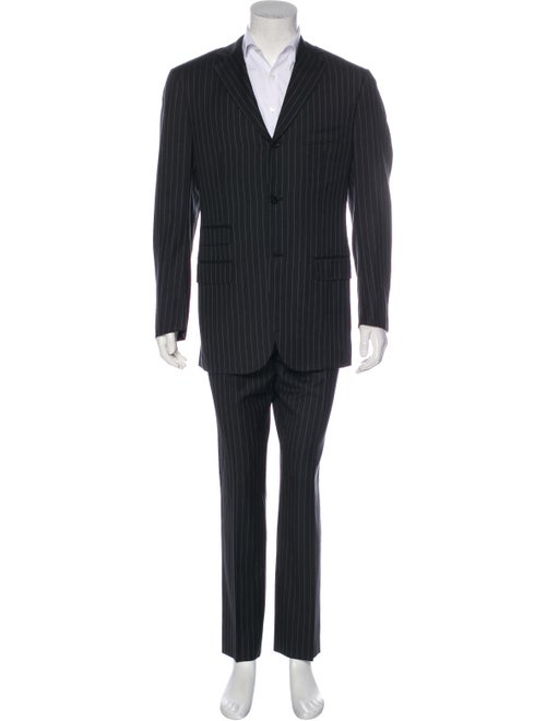 Isaia Wool Pinstripe Suit black