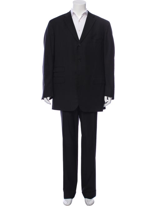 Isaia Wool Pinstripe Suit black