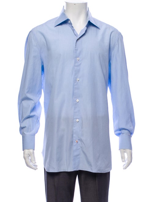 Isaia Micro Madras Plaid Shirt blue