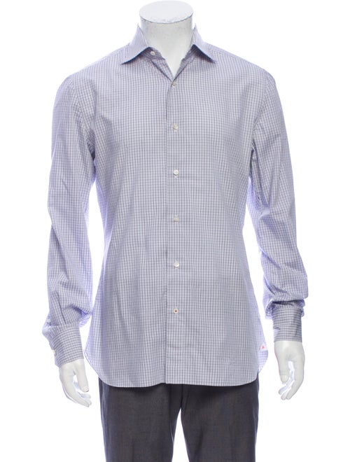 Isaia Plaid Print Long Sleeve Shirt White