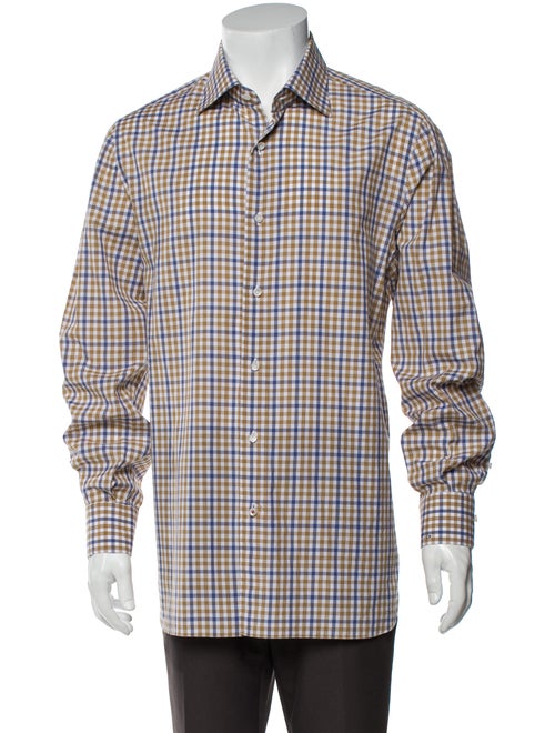 Isaia Plaid Print Long Sleeve Shirt Yellow