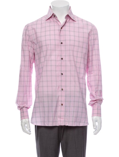 Isaia Plaid Print Long Sleeve Dress Shirt Pink