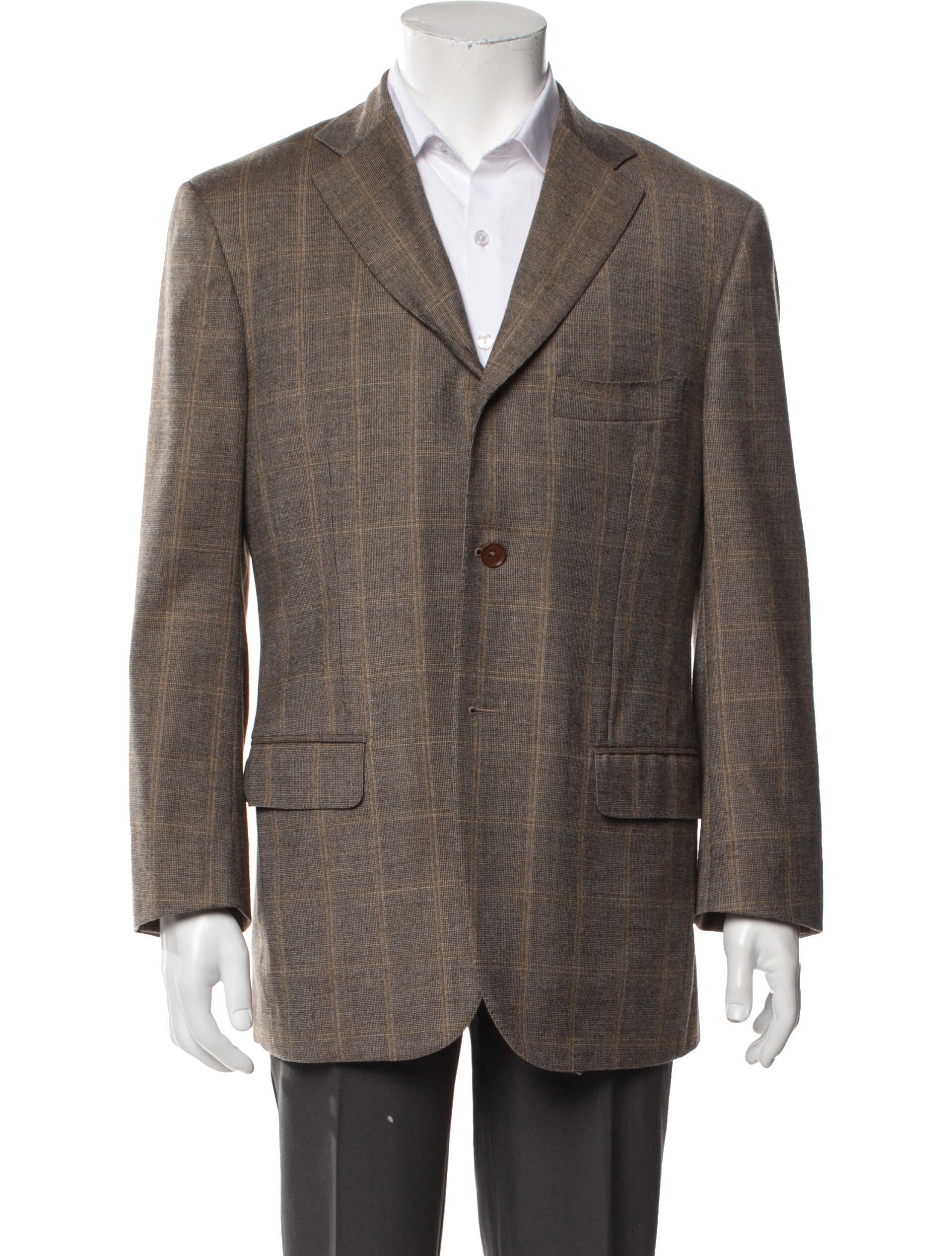 Isaia Wool Plaid Print Blazer