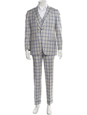 Isaia Wool Plaid Print Three-Piece Suit
