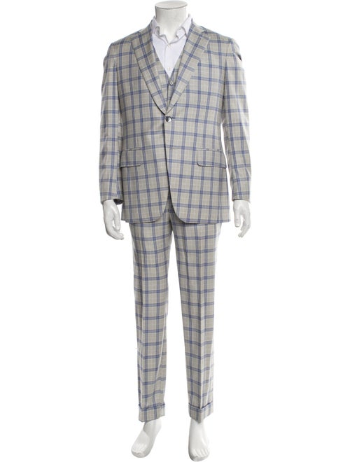 Isaia Wool Plaid Print Three-Piece Suit