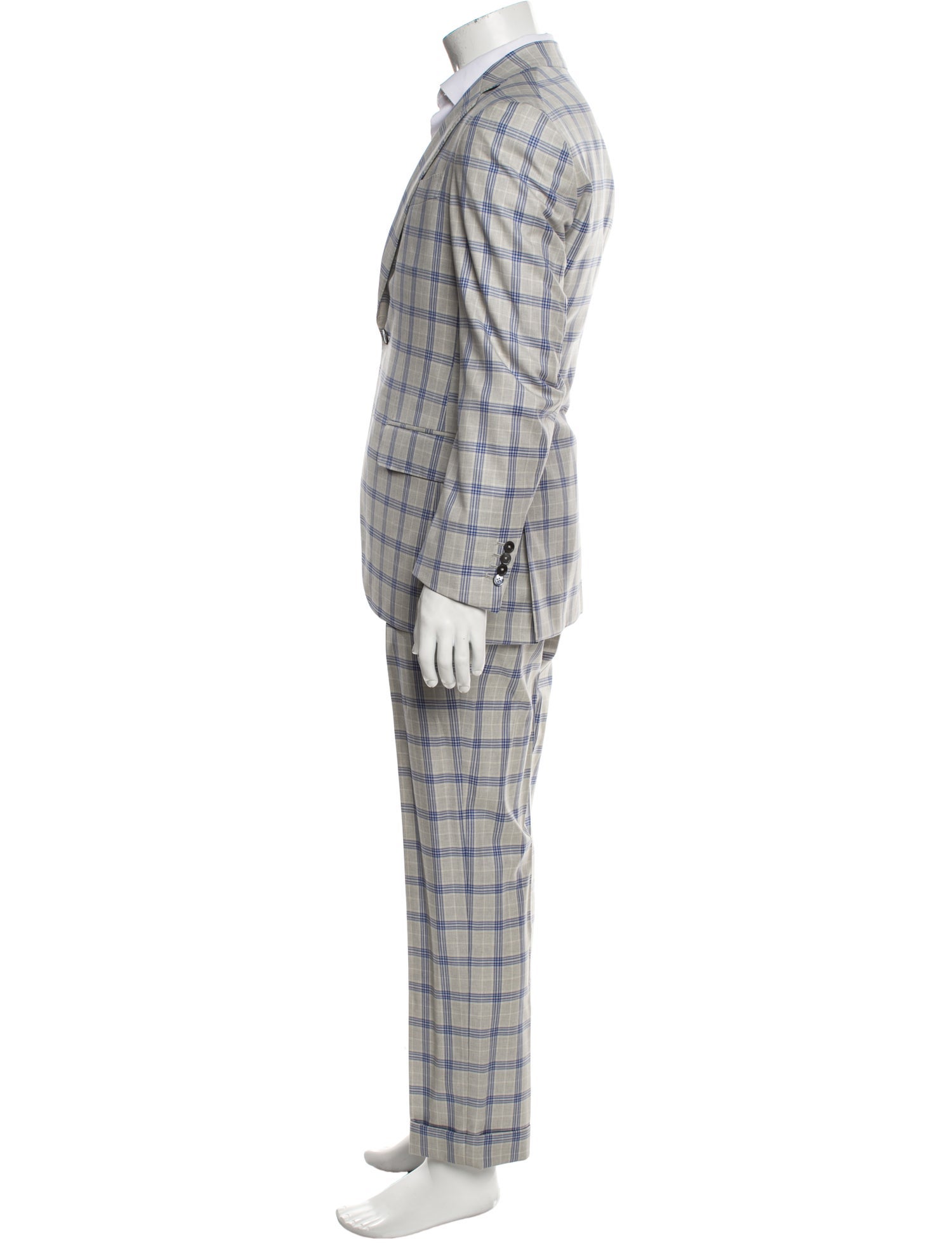 Isaia Wool Plaid Print Three-Piece Suit