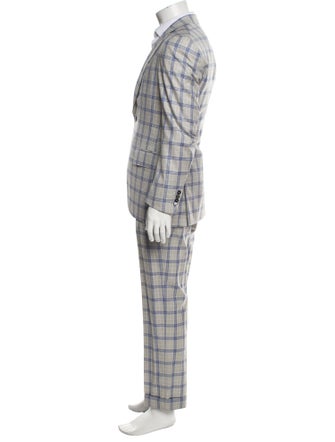 Isaia Wool Plaid Print Three-Piece Suit