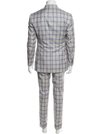 Isaia Wool Plaid Print Three-Piece Suit