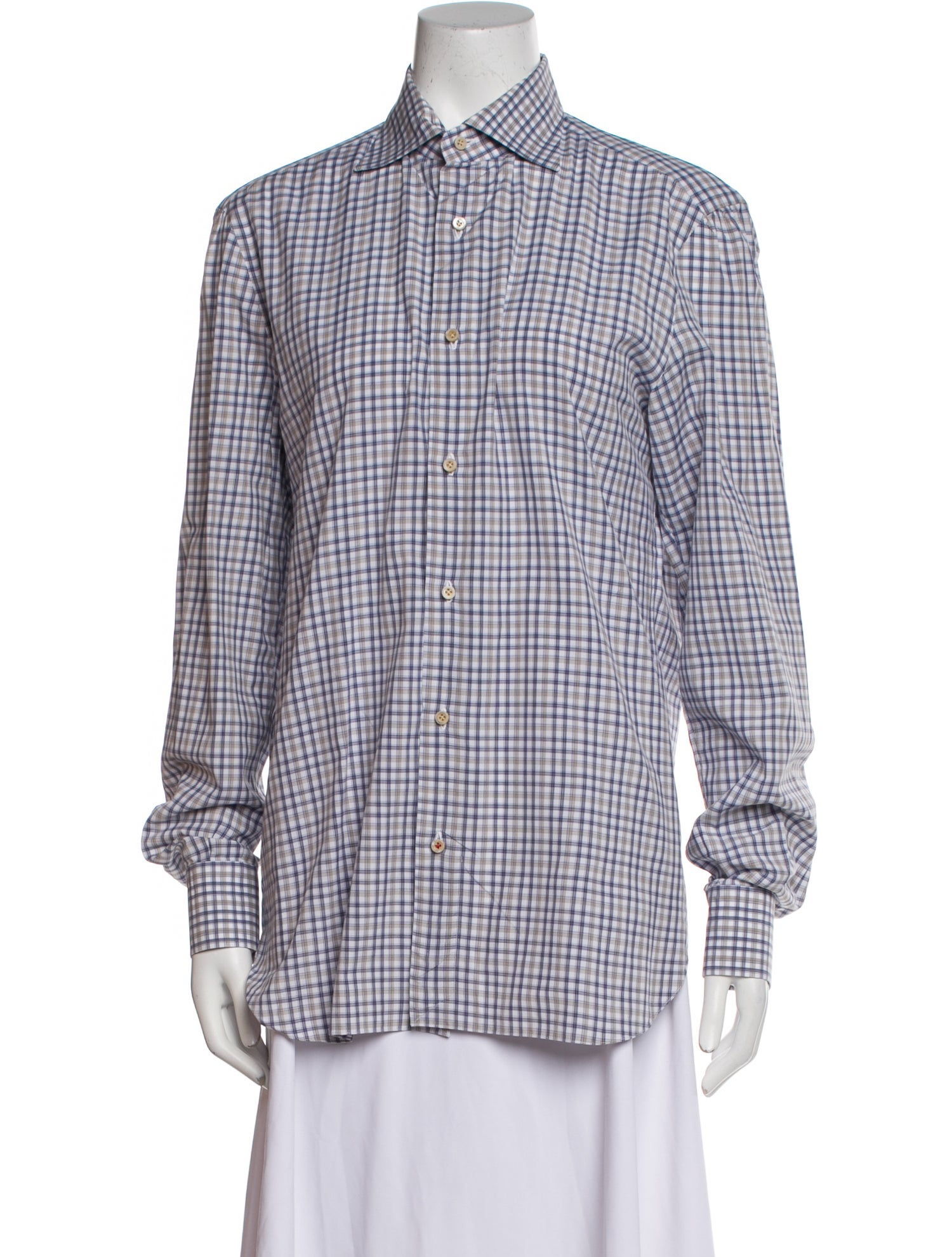 Isaia Plaid Print Long Sleeve Button-Up Top