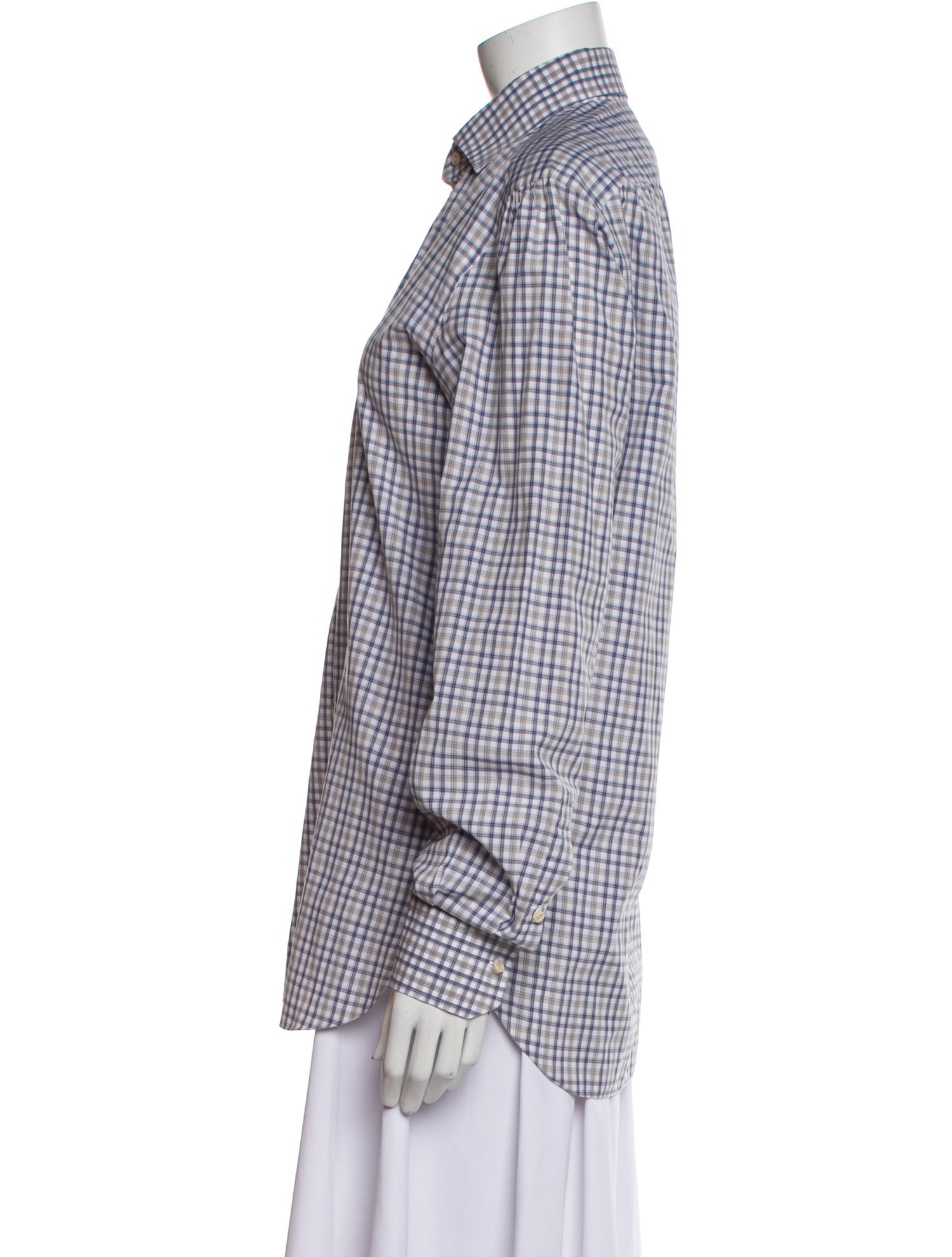 Isaia Plaid Print Long Sleeve Button-Up Top