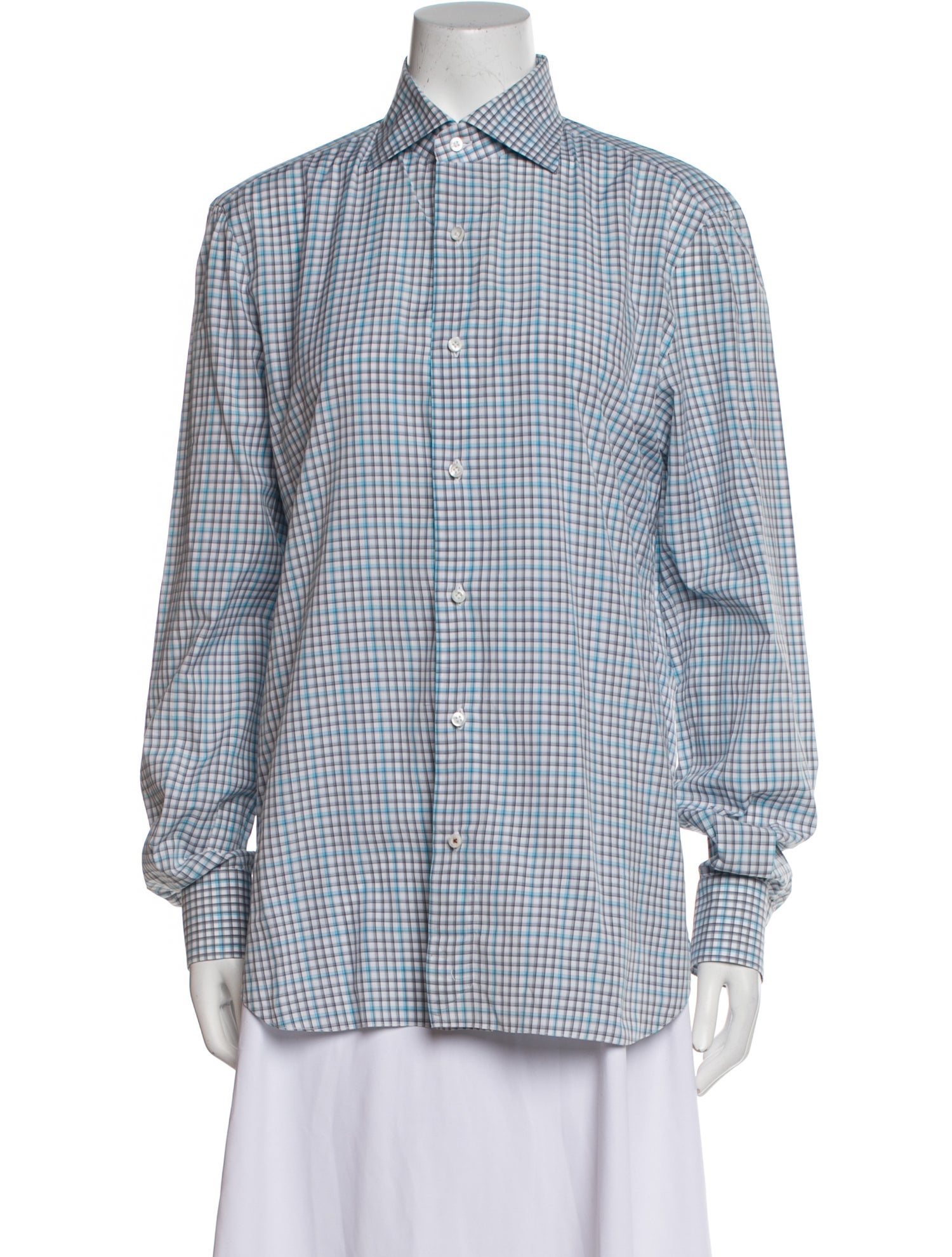 Isaia Plaid Print Long Sleeve Button-Up Top