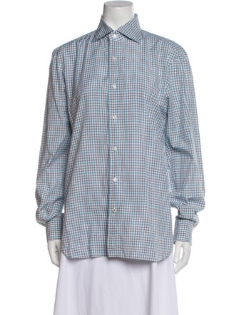 Isaia Plaid Print Long Sleeve Button-Up Top