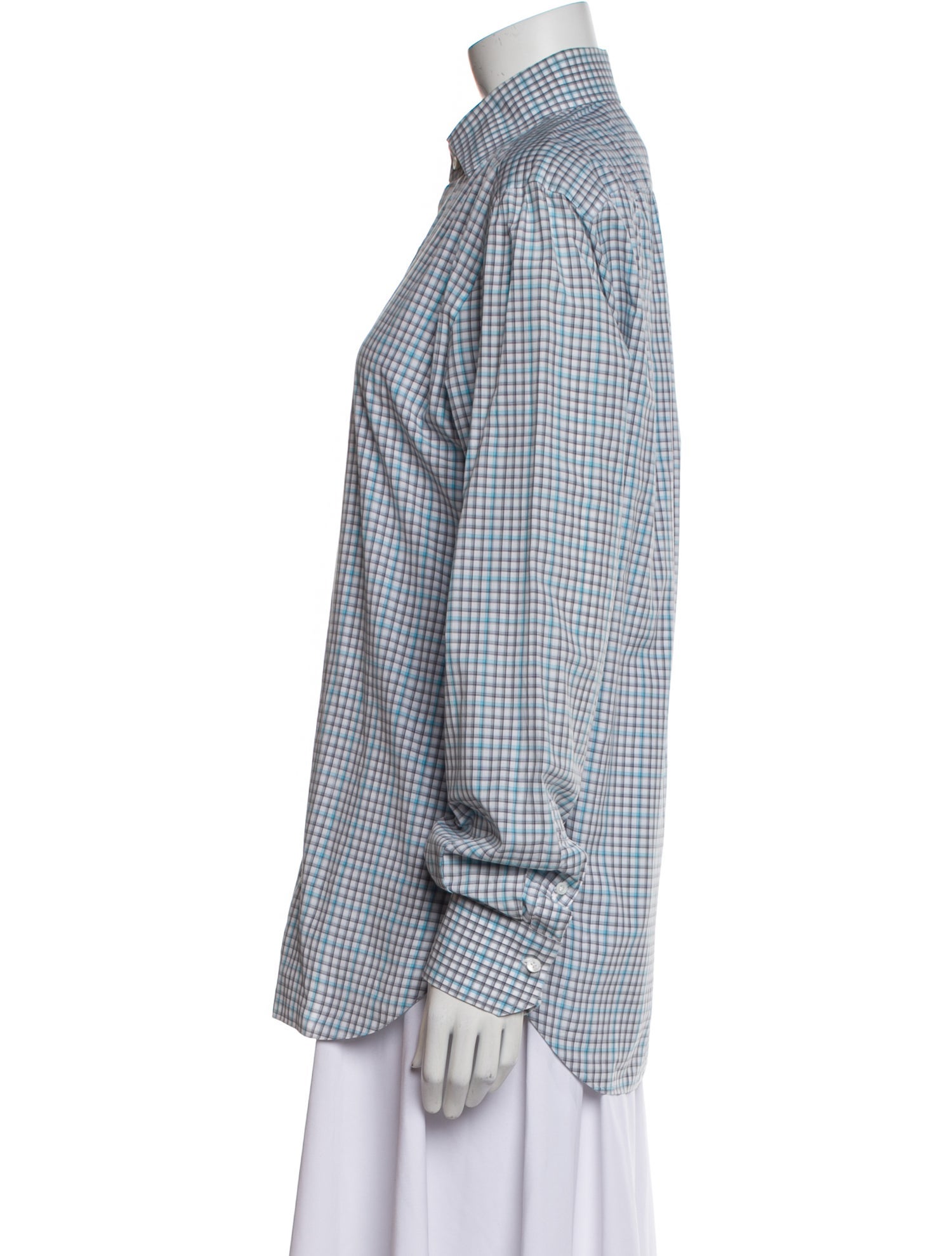 Isaia Plaid Print Long Sleeve Button-Up Top