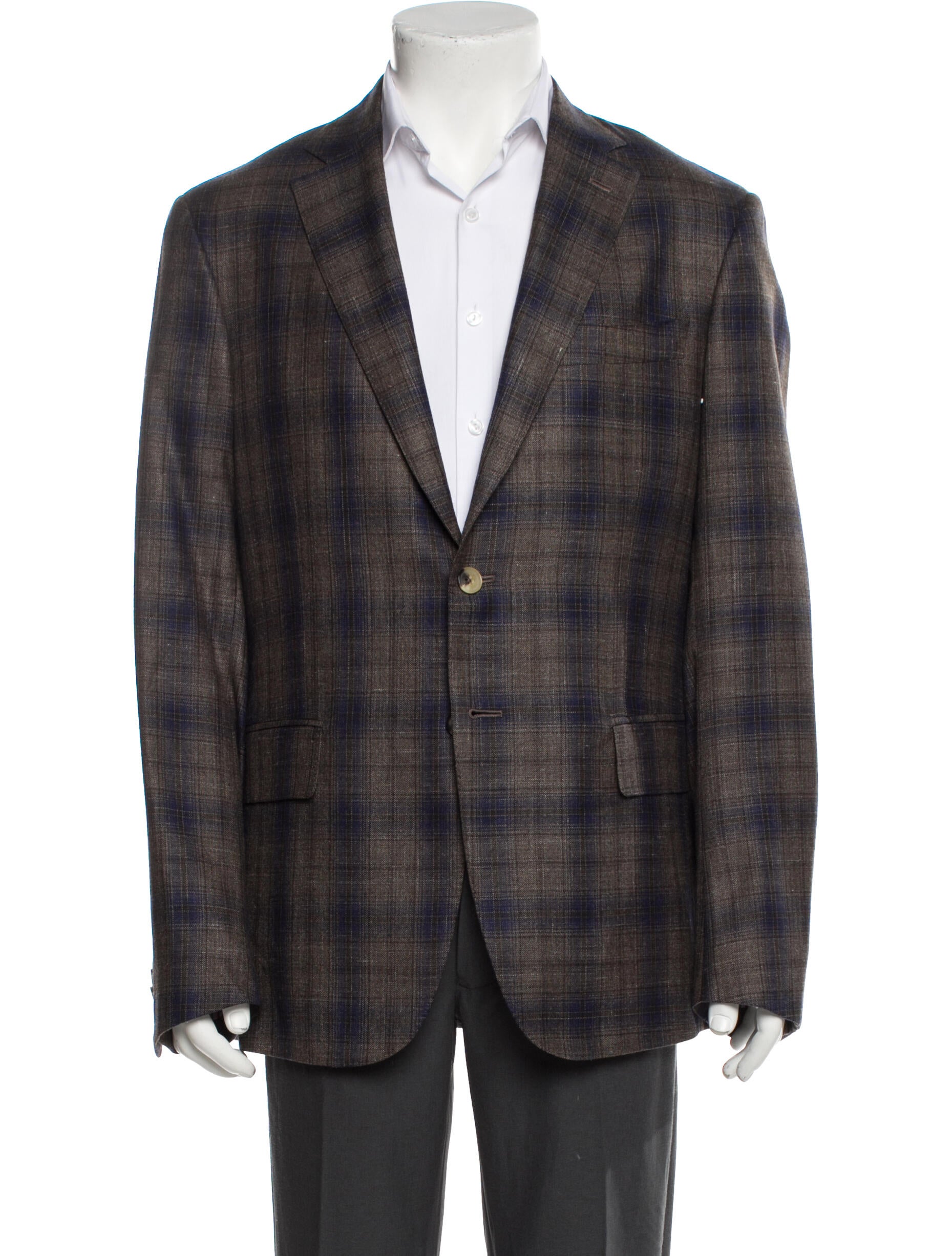 Isaia Wool Plaid Print Blazer