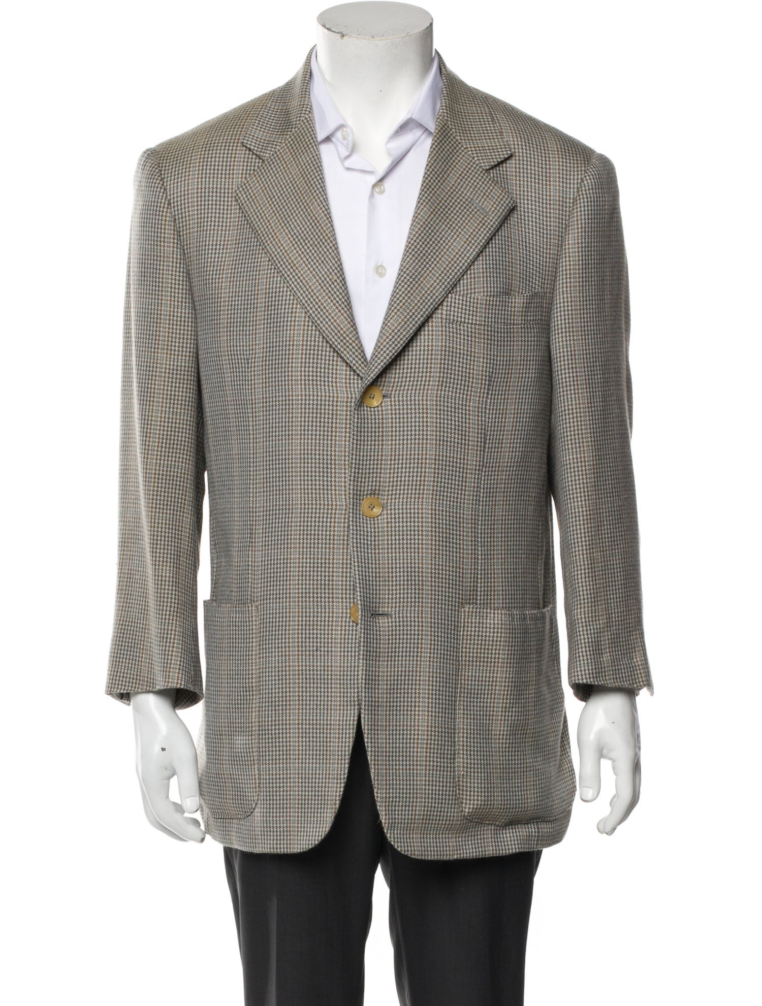 Isaia Cashmere Houndstooth Print Blazer