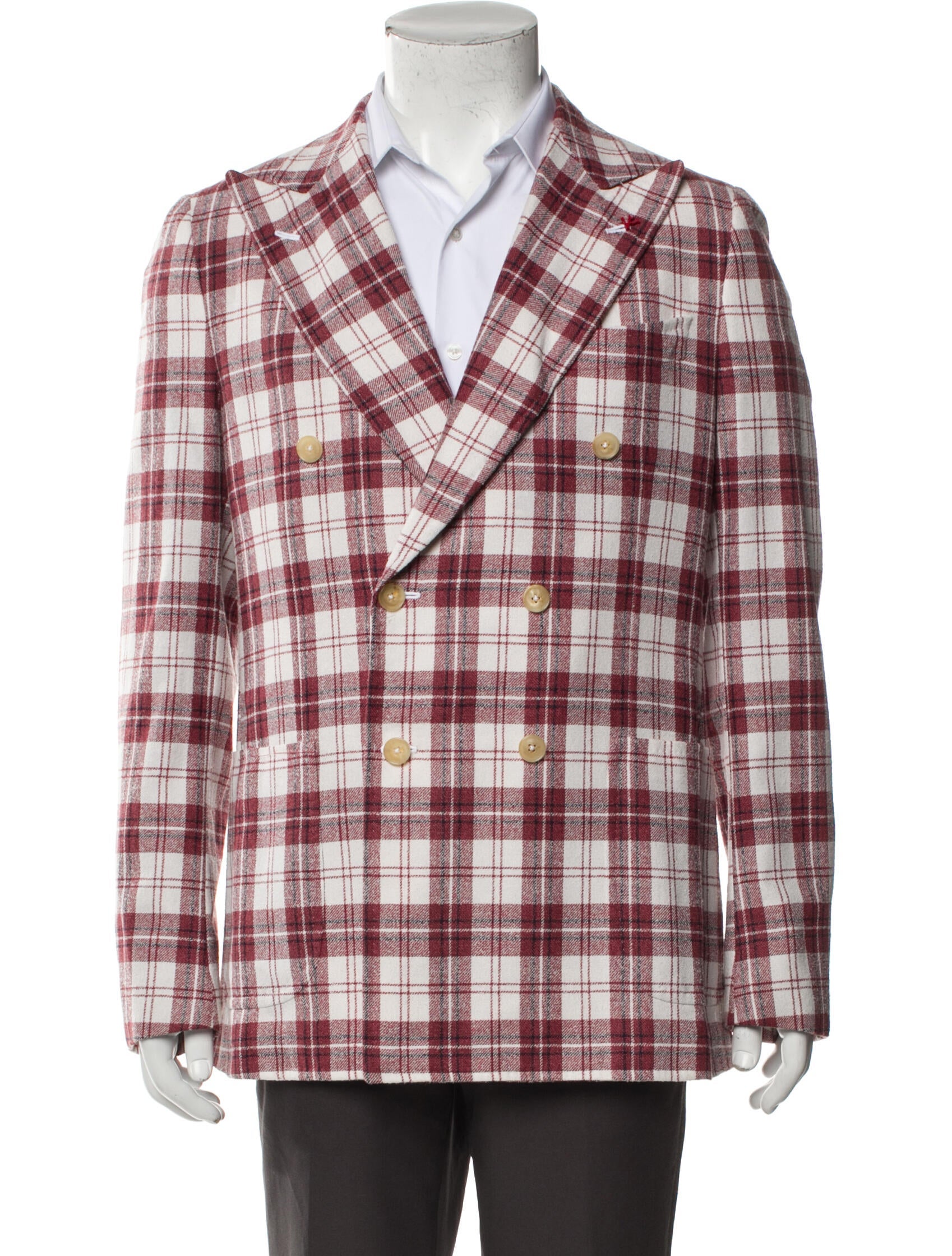 Isaia Plaid Print Blazer