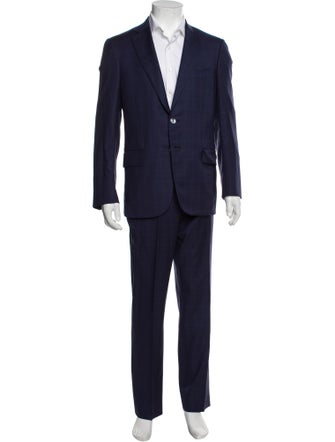 Isaia Wool Plaid Print Two-Piece Suit