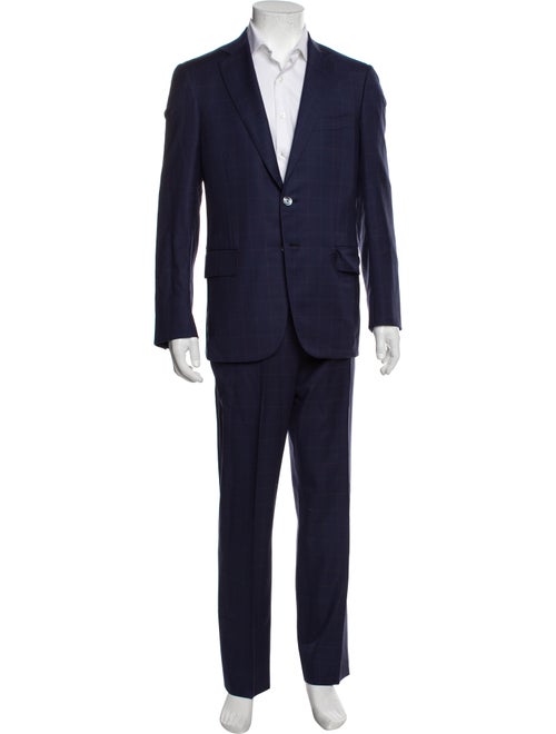 Isaia Wool Plaid Print Two-Piece Suit