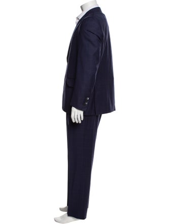 Isaia Wool Plaid Print Two-Piece Suit