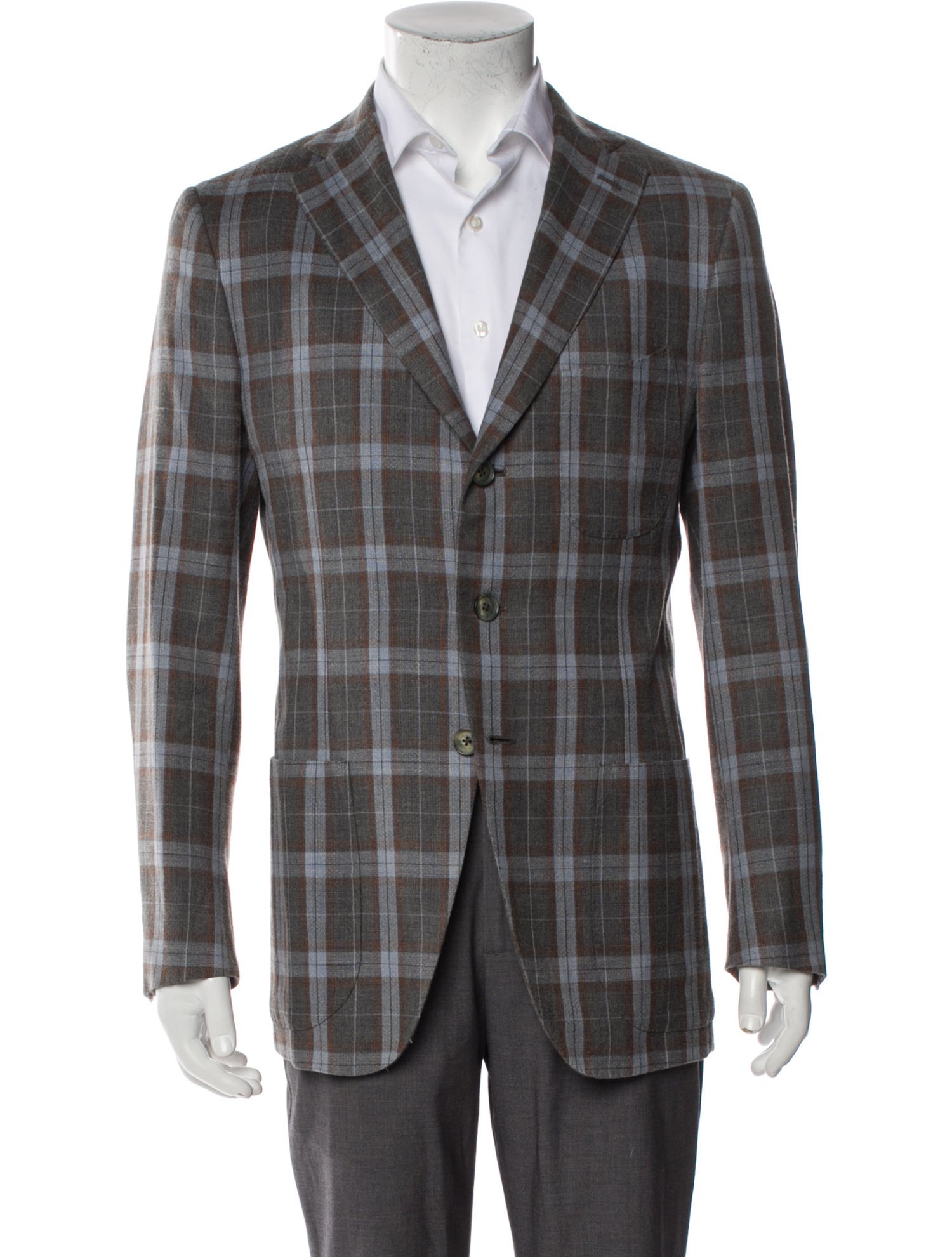 Isaia Wool Plaid Print Blazer