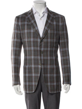 Isaia Wool Plaid Print Blazer