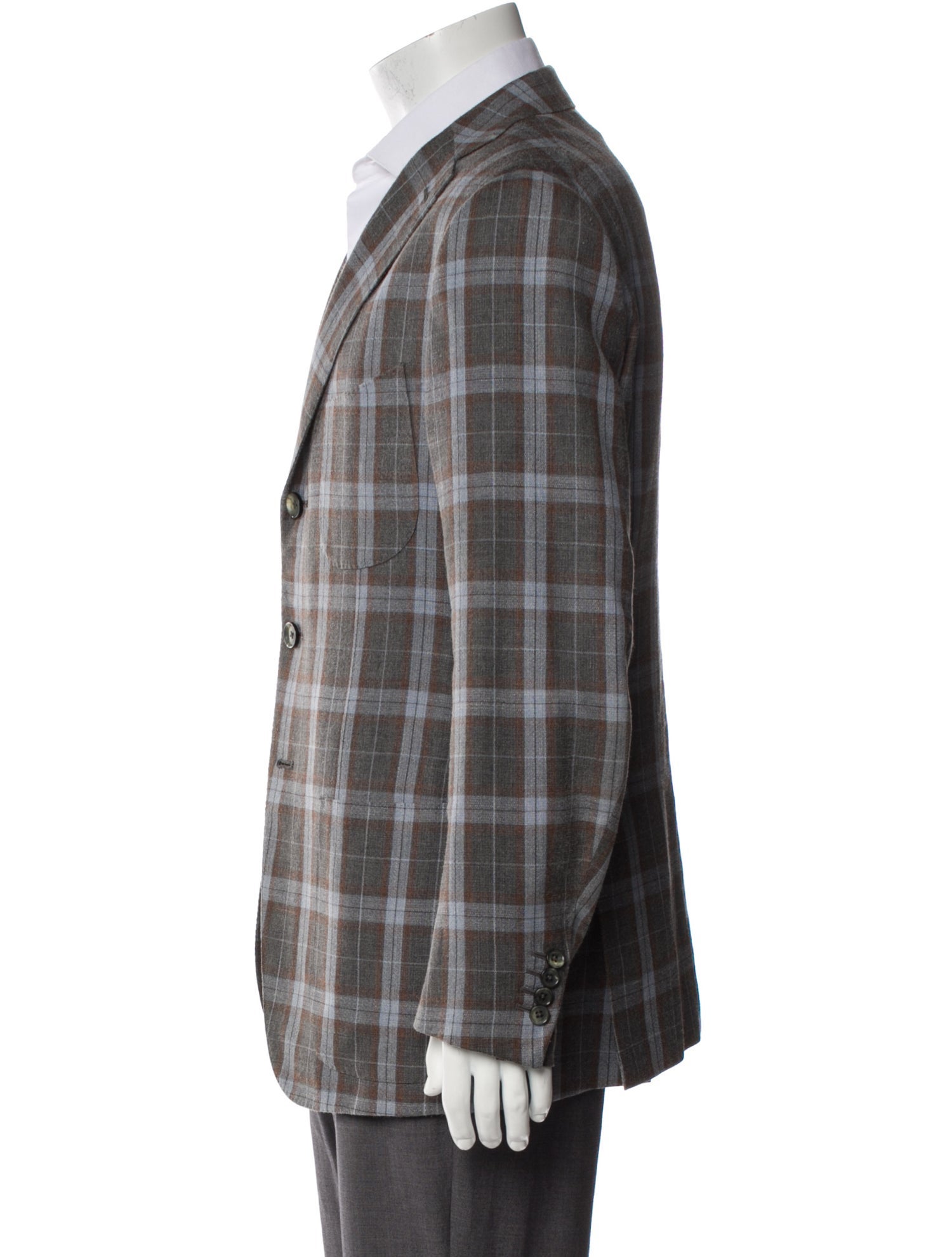 Isaia Wool Plaid Print Blazer